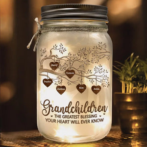 La plus grande bénédiction - Lampe personnalisée en pot Mason pour la famille - Cadeau pour la fête des mères, maman, grand-mère