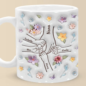 Maman, tu tiens ma main, et mon cœur aussi - Mug personnalisé 3D avec effet gonflé - Cadeau pour la fête des mères, maman, grand-mère