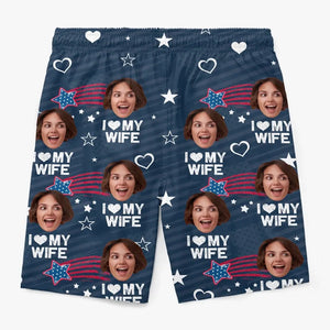 Photo personnalisée Tout le monde sait que tu es à moi - Short de plage hawaïen personnalisé amusant pour homme - Cadeau de vacances d'été, cadeau de fête d'anniversaire pour mari