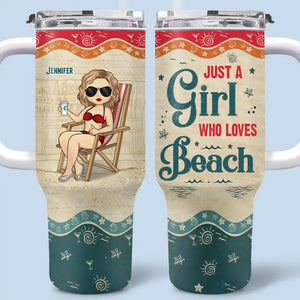 Juste une fille qui aime la plage - Gobelet personnalisé en acier inoxydable de 113 ml avec poignée - Cadeau de vacances d'été pour meilleures amies, meilleures amies et sœurs