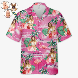 T-shirt hawaïen tropical unisexe personnalisé avec photo « Sel dans l'air, sable dans nos cheveux » - Cadeau de vacances d'été, cadeau pour les membres de la famille