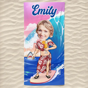 Serviette de plage personnalisée avec photo « Moi et l'océan » - Cadeau pour les vacances d'été, un anniversaire, une fête à la piscine, pour mari, femme et famille