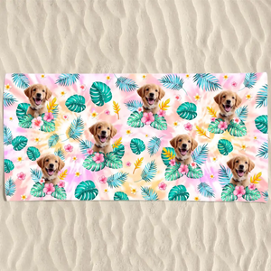 Custom Photo Happy Tails In Summer Trails - Dog
& Cat Personalized Custom Beach Towel - Summer Vacation Gift, Birthday Pool Party Gift For Pet Owners, Pet Lovers