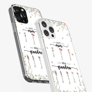 Première maman, maintenant grand-mère - Coque de téléphone transparente personnalisée pour la famille - Cadeau pour maman et grand-mère