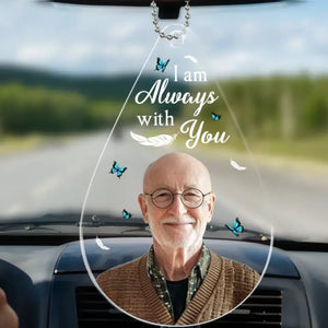 Photo personnalisée « Dans nos cœurs, tu restes » – Ornement de voiture personnalisé commémoratif – Forme personnalisée en acrylique – Cadeau de condoléances pour les membres de la famille