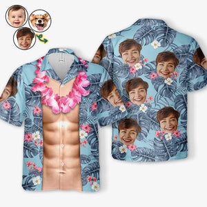 T-shirt hawaïen unisexe personnalisé avec photo « Air marin, cheveux salés » - Cadeau idéal pour les vacances d'été, idéal pour les membres de la famille
