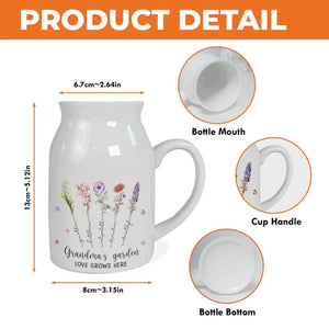 Un jardin d'amour pousse dans le cœur d'une grand-mère - Vase à fleurs personnalisé pour la décoration intérieure - Cadeau de fête des mères, de pendaison de crémaillère pour maman et grand-mère
