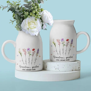 Un jardin d'amour pousse dans le cœur d'une grand-mère - Vase à fleurs personnalisé pour la décoration intérieure - Cadeau de fête des mères, de pendaison de crémaillère pour maman et grand-mère