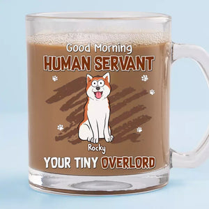 Tasse en verre personnalisée « Bonjour, serviteur humain » - Cadeau pour les propriétaires et les amoureux des animaux