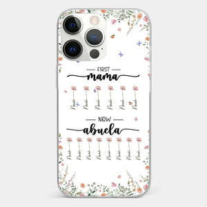 Première maman, maintenant grand-mère - Coque de téléphone transparente personnalisée pour la famille - Cadeau pour maman et grand-mère