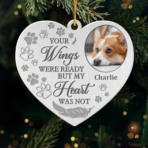 Photo personnalisée « Puissiez-vous trouver du réconfort dans les bras d'un ange » - Ornement commémoratif personnalisé - Forme personnalisée en métal - Cadeau de condoléances, cadeau de Noël pour propriétaires d'animaux et amoureux des animaux