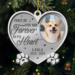 Photo personnalisée « Une fois à mes côtés, pour toujours dans mon cœur » – Ornement commémoratif personnalisé – Forme personnalisée en métal – Cadeau de condoléances, cadeau de Noël pour les propriétaires d'animaux et les amoureux des animaux