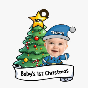 Photo personnalisée Le premier Noël de notre petit miracle - Ornement personnalisé familial personnalisé - Forme personnalisée en bois - Cadeau de Noël pour bébé, enfant, nouveau-né, premier Noël