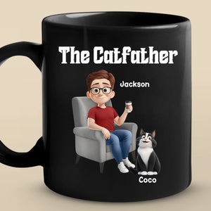 The Catfather - Cat Personalized Custom Black Mug - Father's Day, Gift For Dad, Pet Owners, Pet Lovers