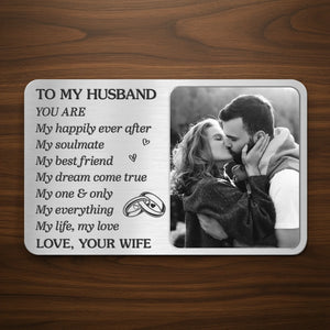 Custom Photo Aluminum Wallet Card - Personalized Anniversary Wedding Gifts For Husband And Wife, Him And Her - Our Hearts Stay In Sync