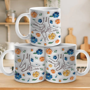 Tiens-moi la main, tiens mon cœur ! Mug personnalisé en 3D avec effet gonflé, idéal pour la fête des mères ou la fête des grands-mères.