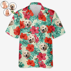 T-shirt hawaïen unisexe personnalisé avec photo et ambiance tropicale estivale - Cadeau pour la famille, les propriétaires d'animaux et les amoureux des animaux