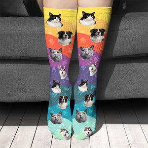 Ondulés colorés - Téléchargez une image, cadeau pour les amoureux des animaux - Chaussettes personnalisées