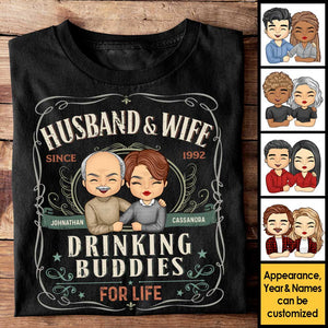 Mari et femme sont des compagnons de beuverie pour la vie - T-shirt unisexe personnalisé, sweat à capuche, sweat-shirt - Cadeau pour couple, mari et femme, anniversaire, fiançailles, mariage, cadeau de mariage