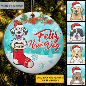 Happy Pawlidays - On The Naughty List And Regret Nothing - Personalized Round Ornament.