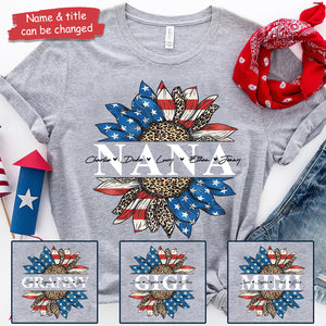 Patriotic Leopard Sunflower Nana - Gift For 4th Of July - Personalized Unisex T-Shirt.
