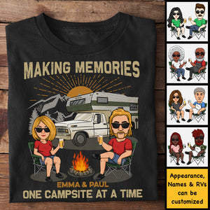 Making Memories One Campsite At A Time - Personalized Unisex T-Shirt, Hoodie, Sweatshirt - Gift For Couple, Husband Wife, Anniversary, Engagement, Wedding, Marriage, Camping Gift