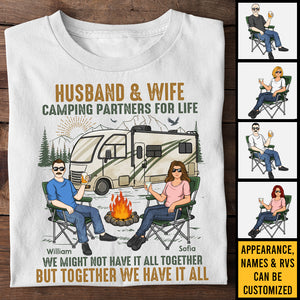 Partenaires de camping pour la vie - T-shirt unisexe personnalisé, sweat à capuche, sweat-shirt - Cadeau pour couple, mari et femme, anniversaire, fiançailles, mariage, mariage, cadeau de camping