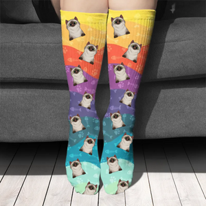 Ondulés colorés - Cadeau pour les amoureux des chats - Chaussettes personnalisées