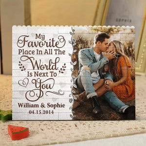 Custom Photo My Favorite Place In All The World - Couple Personalized Custom Horizontal Rectangle Shaped Building Brick Blocks - Gift For Husband Wife, Anniversary