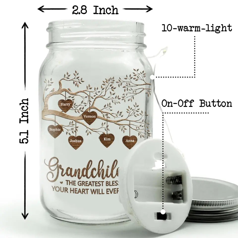 La plus grande bénédiction - Lampe personnalisée en pot Mason pour la famille - Cadeau pour la fête des mères, maman, grand-mère