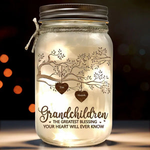 La plus grande bénédiction - Lampe personnalisée en pot Mason pour la famille - Cadeau pour la fête des mères, maman, grand-mère