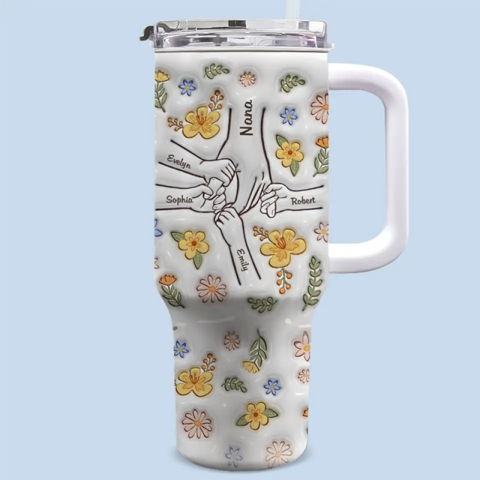 Nous sommes nés de l'amour, l'amour est notre mère - Gobelet personnalisé en acier inoxydable avec poignée, effet gonflé 3D, imprimé, 40 oz - Fête des mères, cadeau pour maman, grand-mère