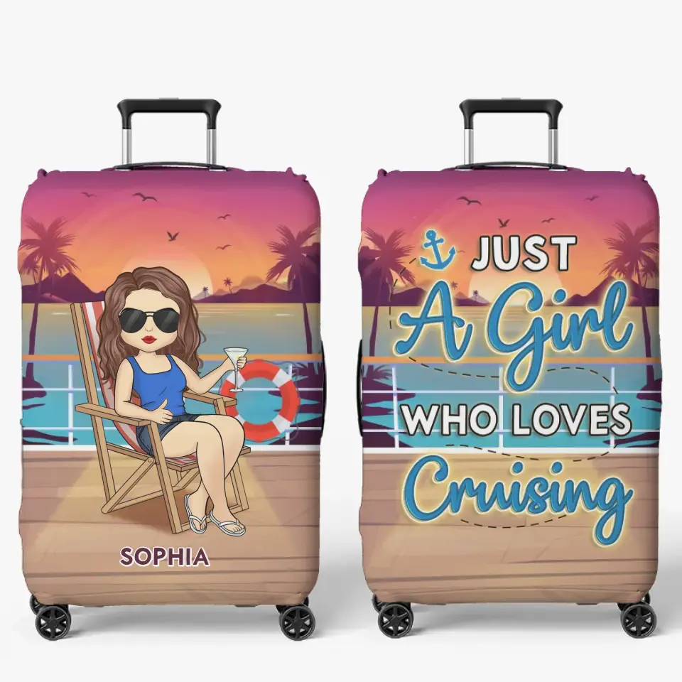La fille qui aime les croisières - Housse de bagage personnalisée - Cadeau de vacances, cadeau pour les amoureux du voyage d'aventure