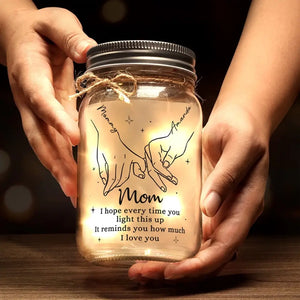 Maman, le cœur de la famille - Lampe personnalisée en pot Mason - Cadeau pour maman et grand-mère