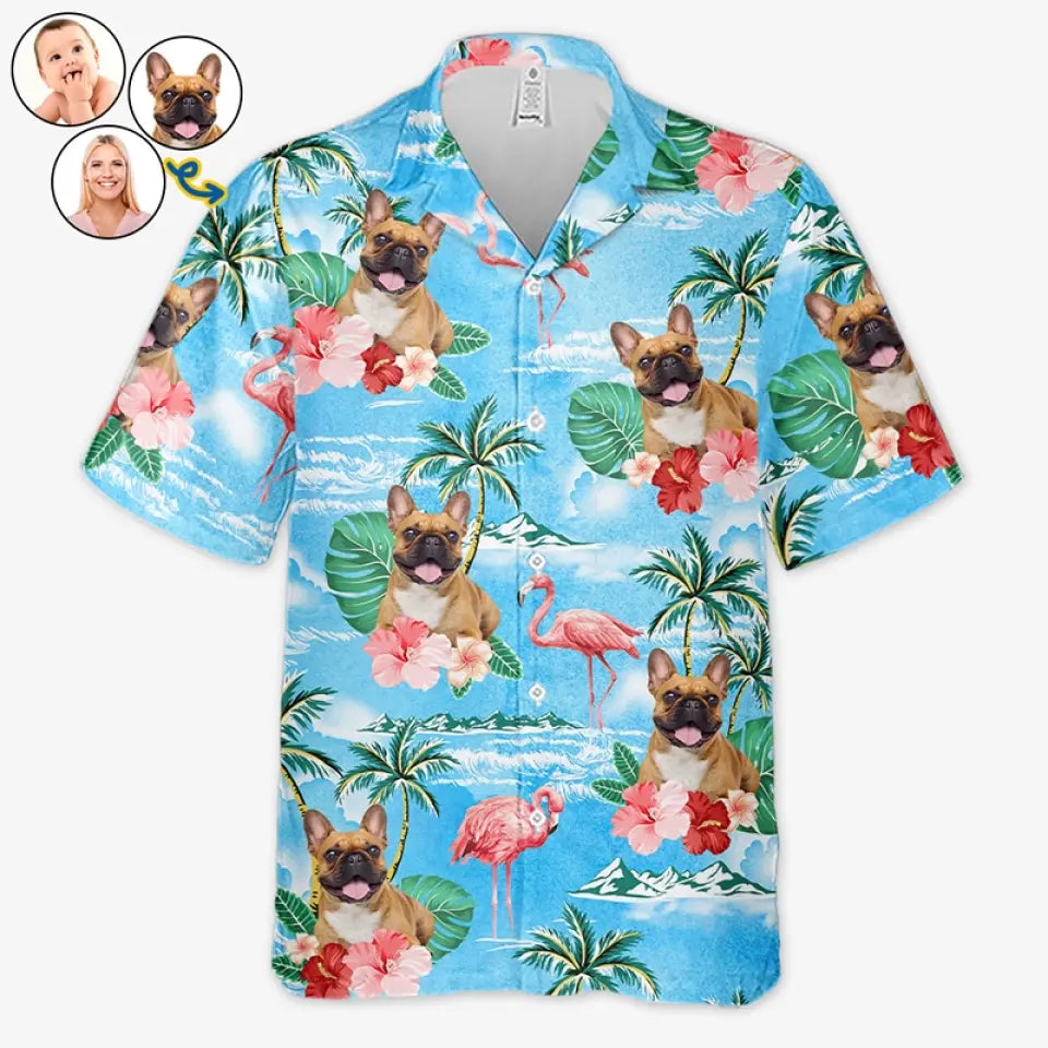 Photo personnalisée « Je suis prêt à aller à la plage » - T-shirt hawaïen unisexe personnalisé pour chien et chat - Cadeau de vacances d'été, cadeau pour propriétaires d'animaux, amoureux des animaux