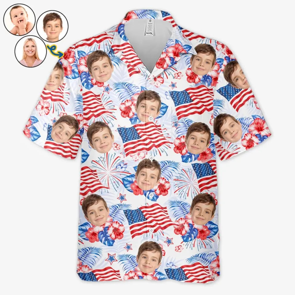 Photo personnalisée Notre famille a une ambiance estivale - Chemise hawaïenne tropicale unisexe personnalisée pour la famille - Cadeau de vacances d'été, cadeau pour les membres de la famille