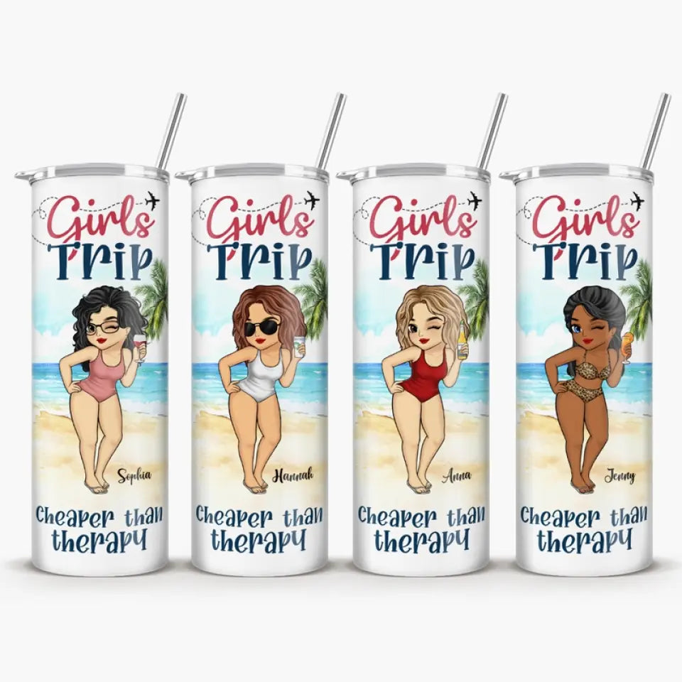 Voyage entre filles moins cher qu'une thérapie - Gobelet fin personnalisé pour meilleure amie - Cadeau de vacances d'été, cadeau d'anniversaire à la piscine pour meilleures amies, meilleures amies, sœurs