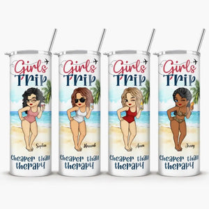 Voyage entre filles moins cher qu'une thérapie - Gobelet fin personnalisé pour meilleure amie - Cadeau de vacances d'été, cadeau d'anniversaire à la piscine pour meilleures amies, meilleures amies, sœurs