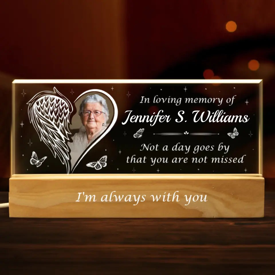 Photo personnalisée : la perte est incommensurable, mais l’amour qui reste l’est tout autant - Lettres acryliques personnalisées commémoratives, veilleuse LED 3D - Cadeau de condoléances pour les membres de la famille