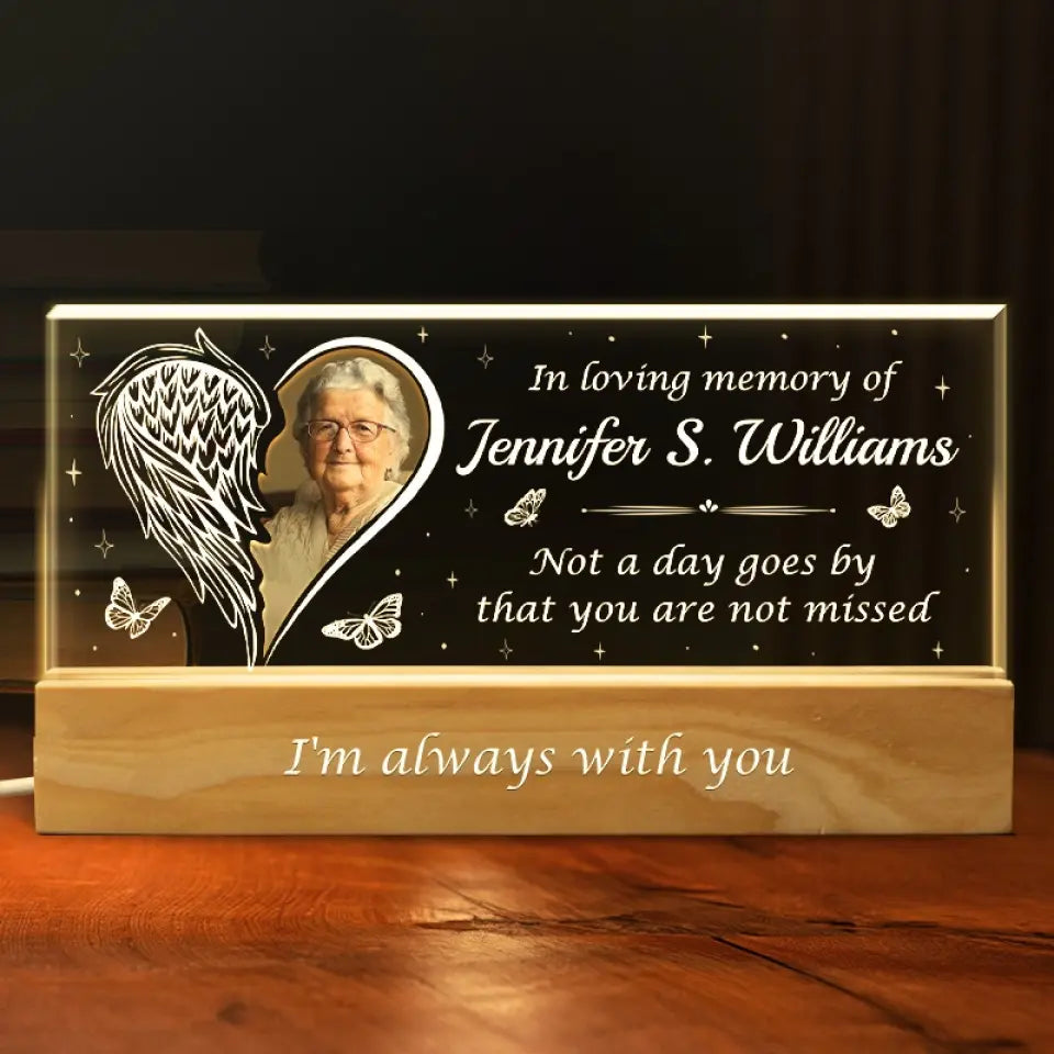 Photo personnalisée : la perte est incommensurable, mais l’amour qui reste l’est tout autant - Lettres acryliques personnalisées commémoratives, veilleuse LED 3D - Cadeau de condoléances pour les membres de la famille