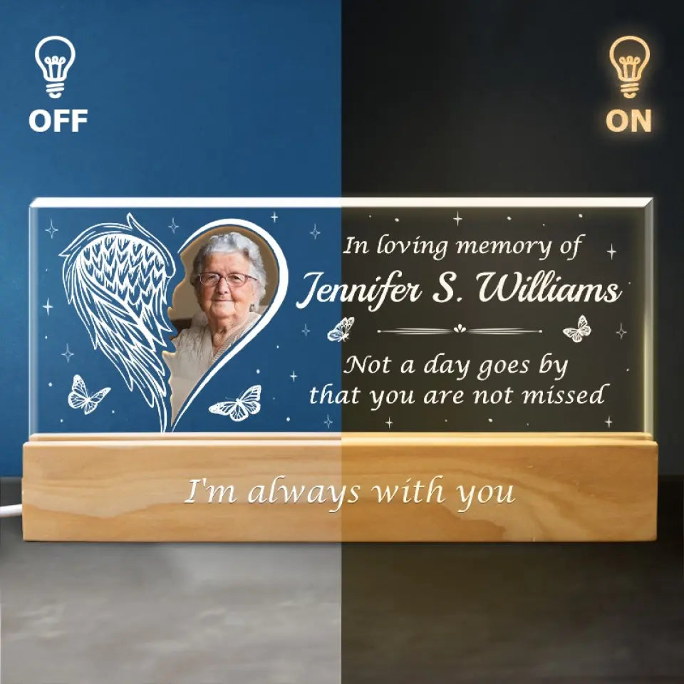Photo personnalisée : la perte est incommensurable, mais l’amour qui reste l’est tout autant - Lettres acryliques personnalisées commémoratives, veilleuse LED 3D - Cadeau de condoléances pour les membres de la famille