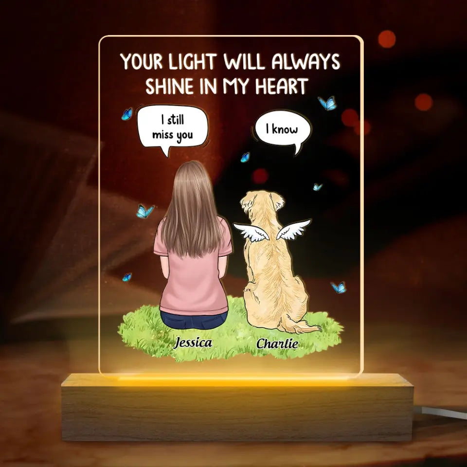 Toujours là pour vous – Lampe LED 3D personnalisée en forme de mémorial – Cadeau de condoléances pour les propriétaires et les amoureux des animaux