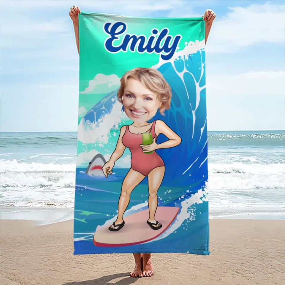 Serviette de plage personnalisée avec photo « Moi et l'océan » - Cadeau pour les vacances d'été, un anniversaire, une fête à la piscine, pour mari, femme et famille