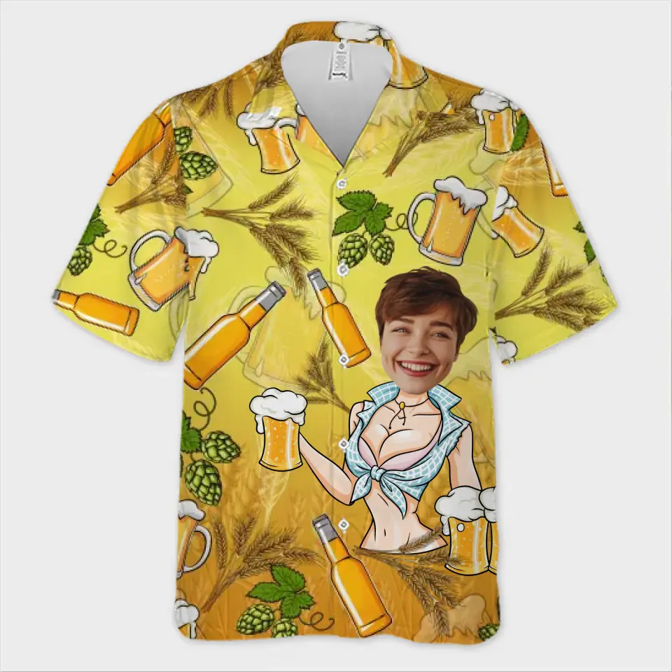 T-shirt hawaïen unisexe personnalisé avec photo « L'amour est dans l'air de l'été » - Cadeau pour les vacances d'été, pour mari et femme, pour un anniversaire