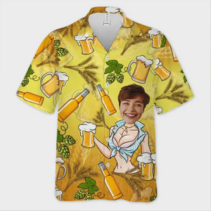 T-shirt hawaïen unisexe personnalisé avec photo « L'amour est dans l'air de l'été » - Cadeau pour les vacances d'été, pour mari et femme, pour un anniversaire
