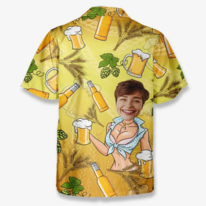 T-shirt hawaïen unisexe personnalisé avec photo « L'amour est dans l'air de l'été » - Cadeau pour les vacances d'été, pour mari et femme, pour un anniversaire