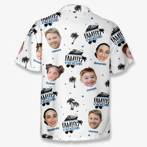 Photo personnalisée « Le bonheur est une journée d'été en famille » - T-shirt hawaïen tropical unisexe personnalisé pour la famille - Cadeau de vacances d'été pour les membres de la famille