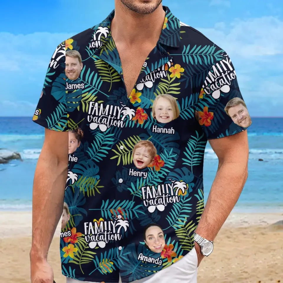 Photo personnalisée : l'été est le summum de la vie - T-shirt hawaïen tropical unisexe personnalisé pour la famille - Cadeau de vacances d'été, cadeau pour les membres de la famille