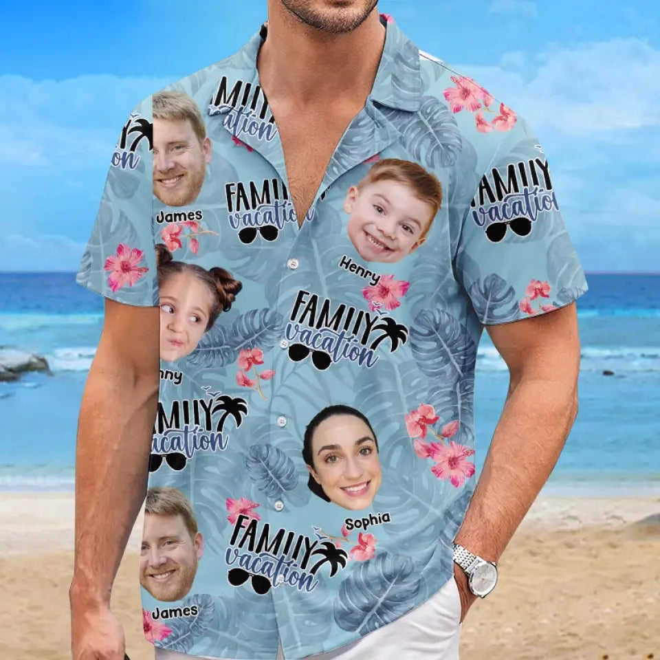 Photo personnalisée L'été a été notre meilleure saison - Chemise hawaïenne tropicale unisexe personnalisée pour la famille - Cadeau de vacances d'été, cadeau pour les membres de la famille