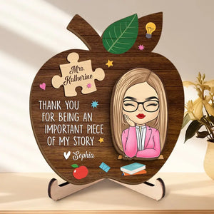 Merci d'être un élément important de mon histoire - Plaque en bois personnalisée à 2 couches avec support pour enseignant - Cadeau pour enseignant